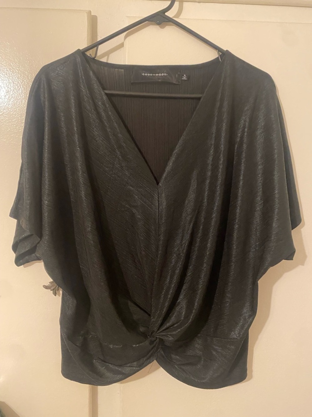 City Chic Black Shimmery Twist-Front Blouse